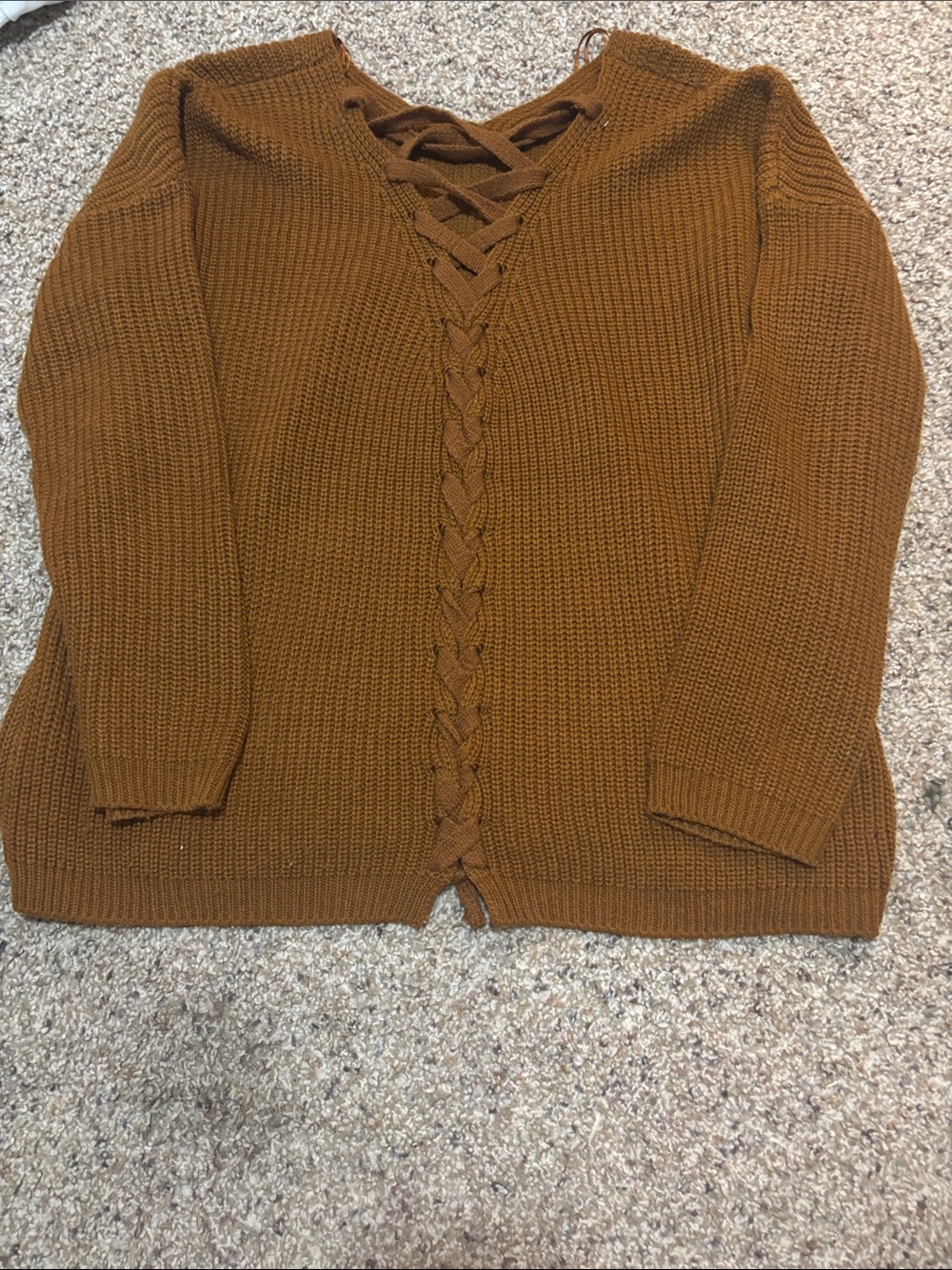 Lace-Up Front Knit Sweater - Brown